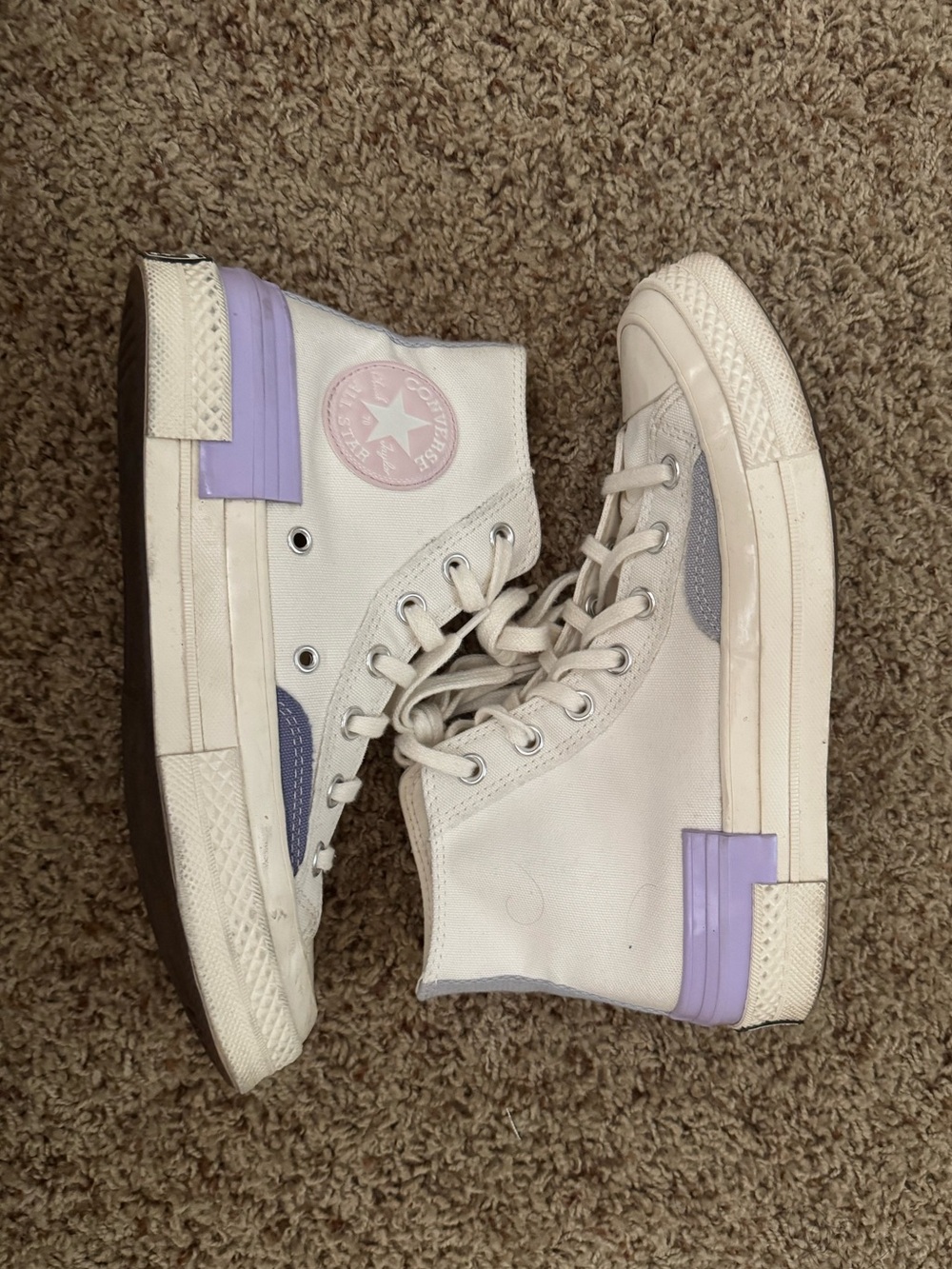 Converse High Top Sneakers - White with Lavender Accents